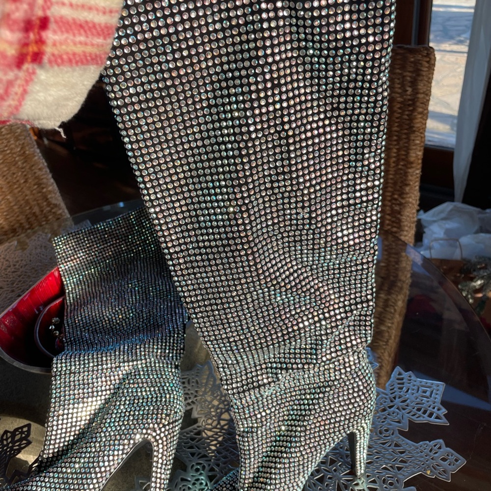 Steve Madden sequin diamond sparkly scrunch calf high heel boots - Picture 7 of 12